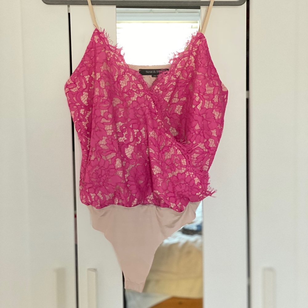 NWOT pink and nude lace thong bodysuit